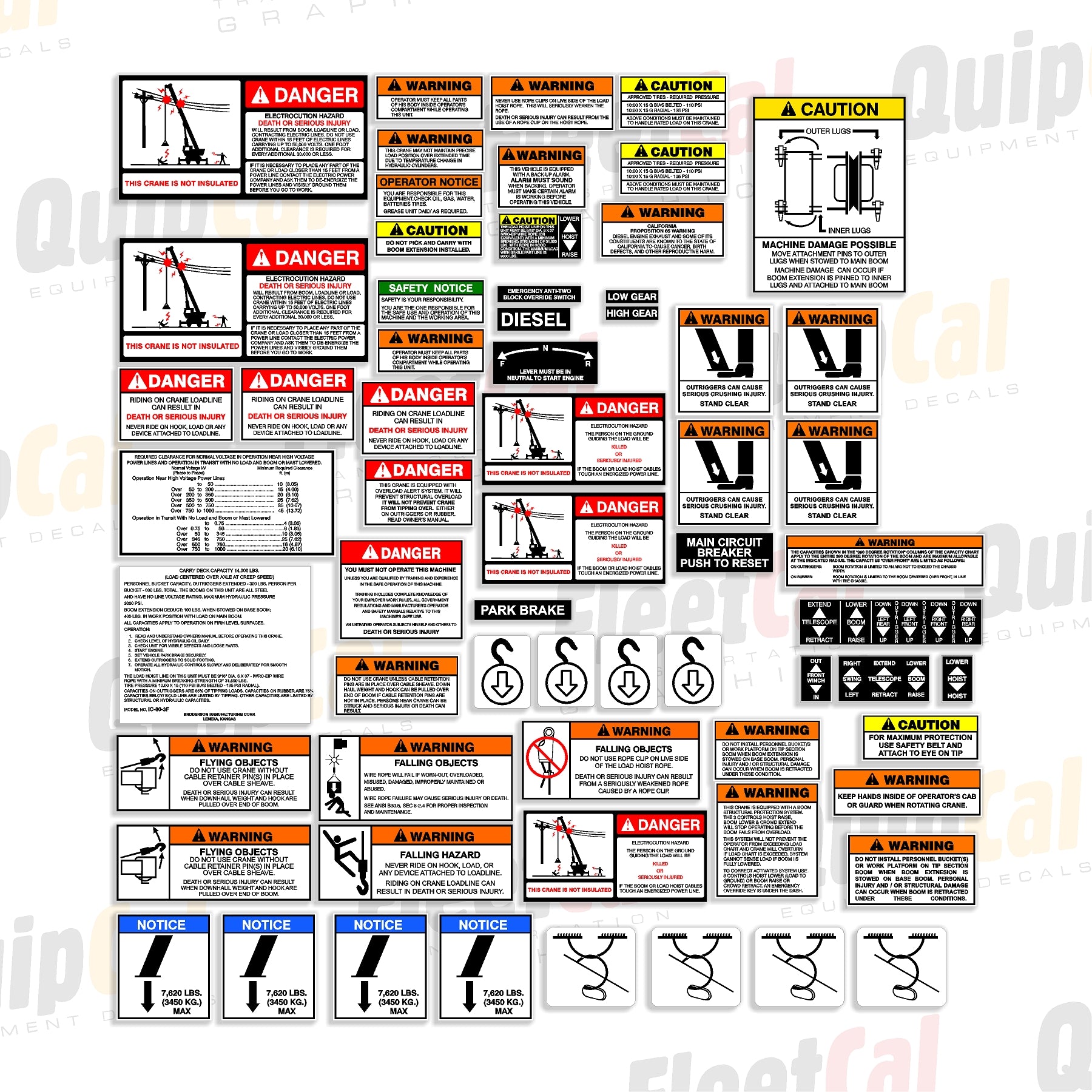 Broderson Carry Deck Crane Safety Decals