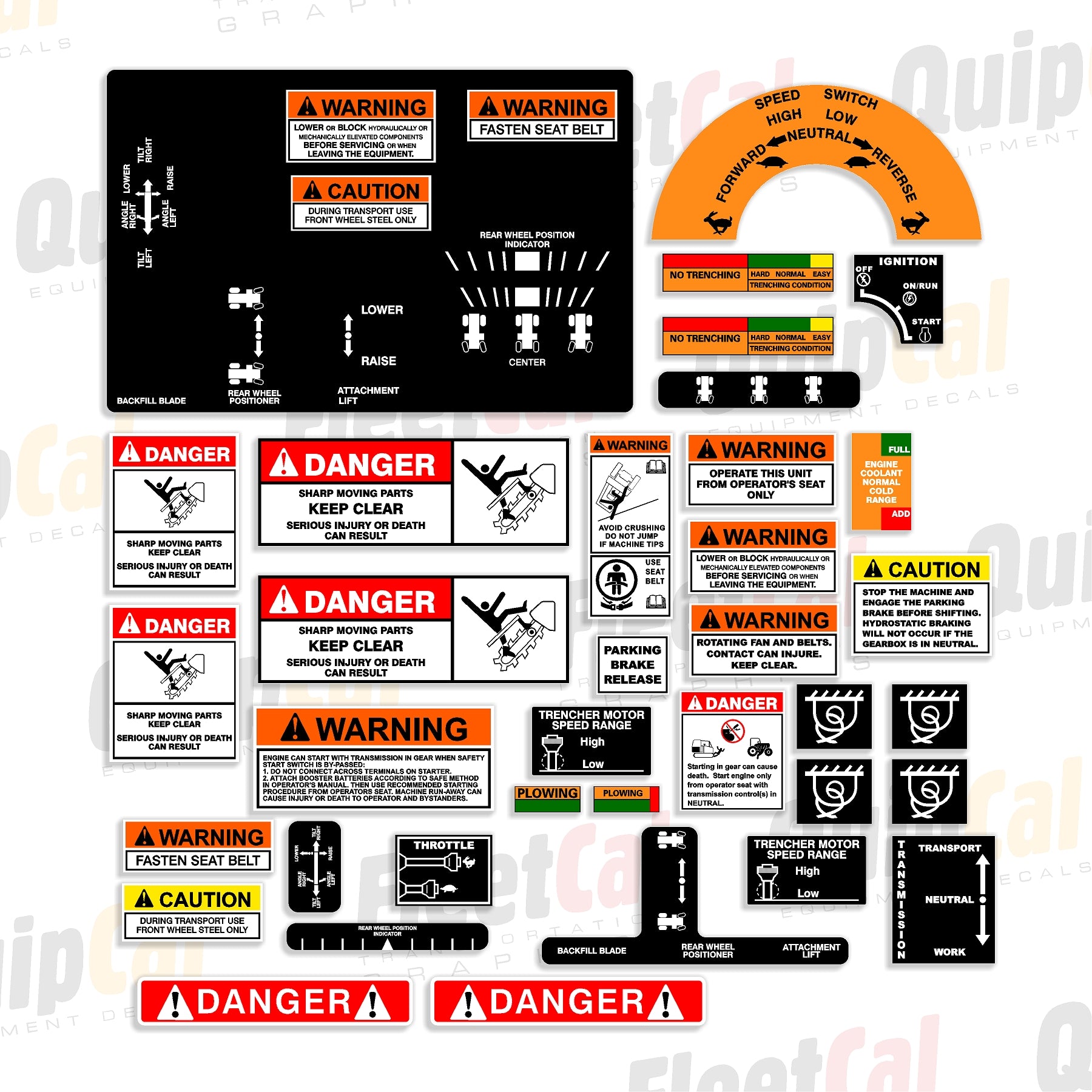 Trencher Safety & Control Decal Set