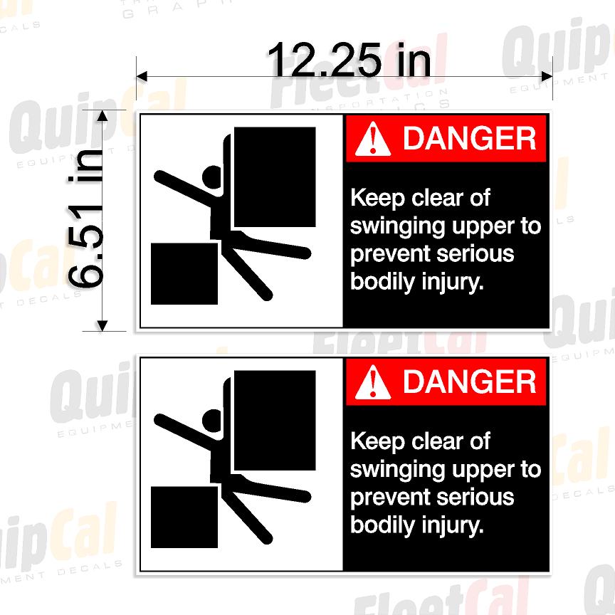 Case Excavator Swing Warning Safety Decal Set (1 PAIR)