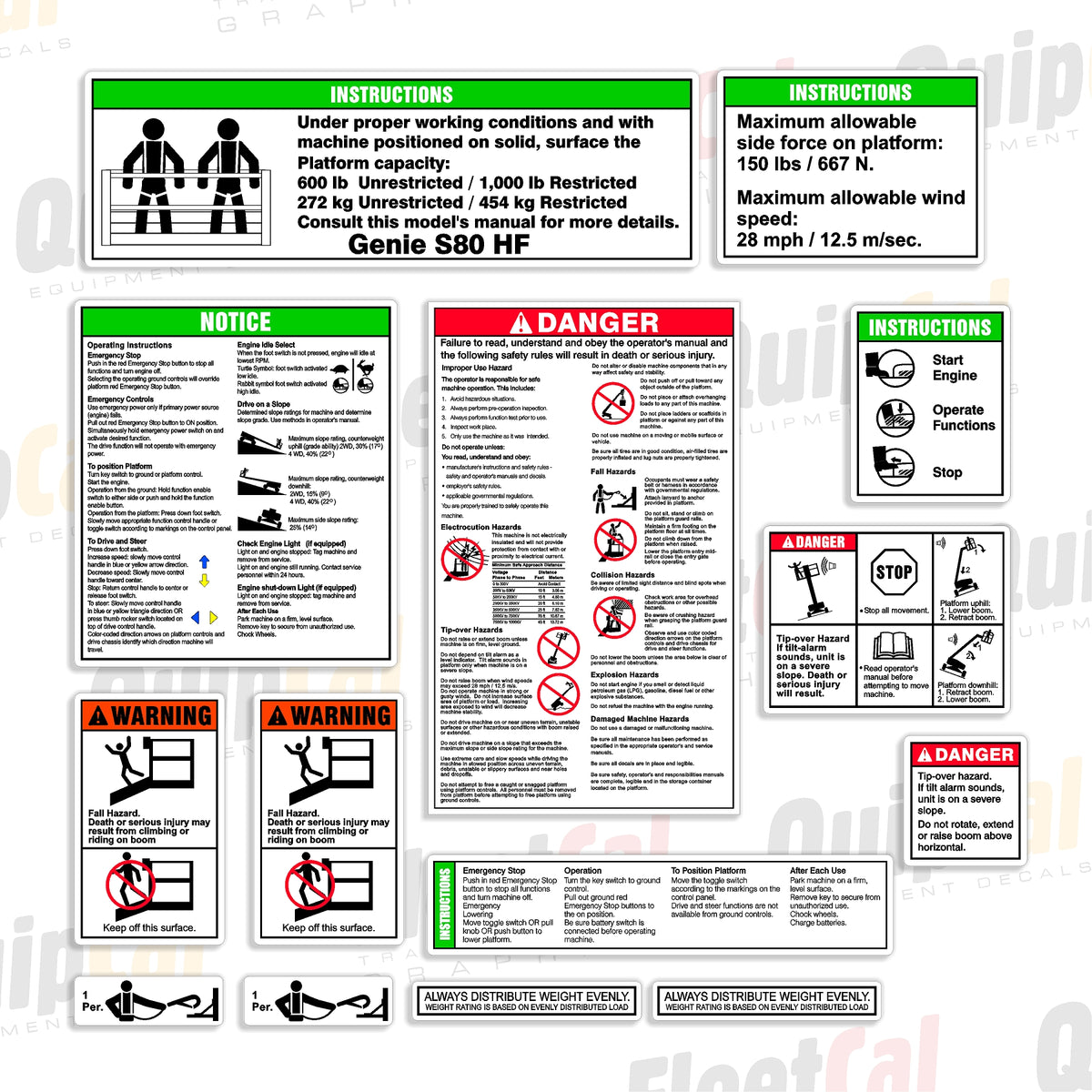 Genie Telescopic Manlift Platform Safety Decal Set S80 HF