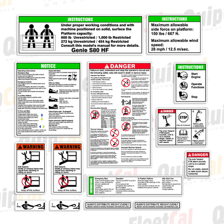 Genie Telescopic Manlift Platform Safety Decal Set S80 HF