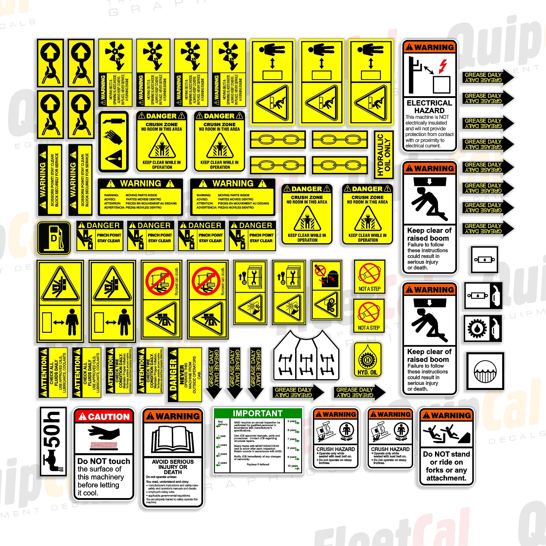 JCB Telehandler Pre-2012 Safety Decal Set – Truck and Equipment Decals