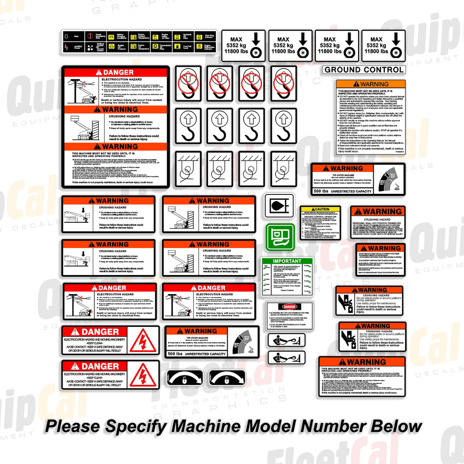 JLG Telescopic Manlift Main Safety Decal Set (fits most models, must specify model # when ordering)