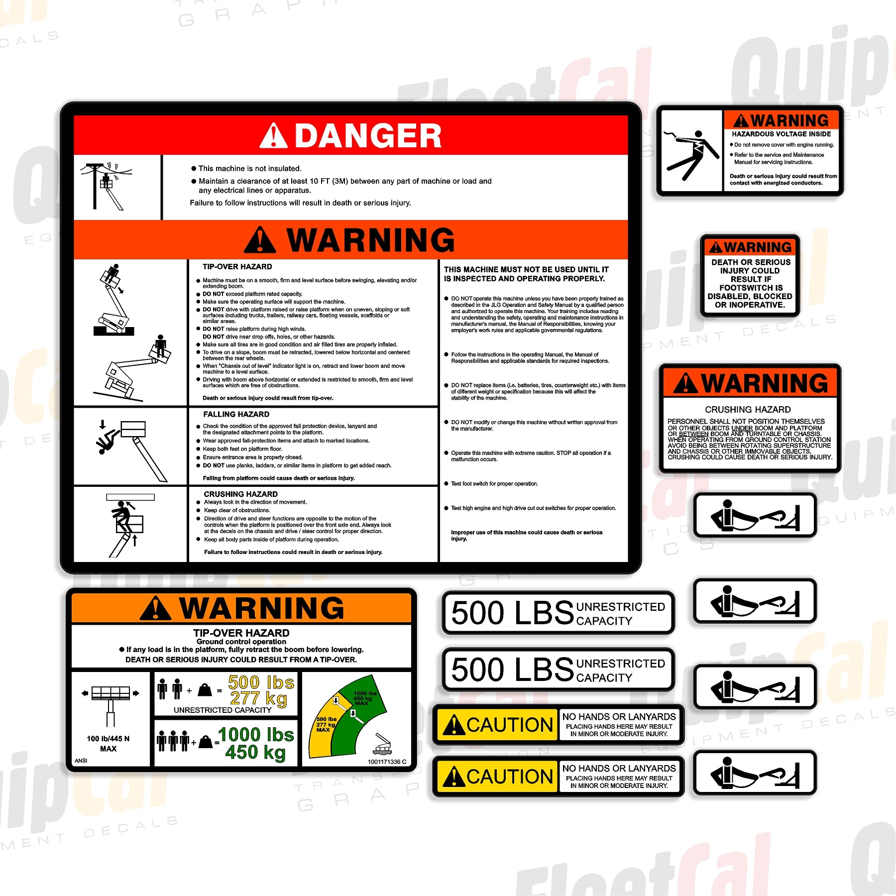 JLG Telescopic Manlift Platform Safety Decal Set 500 lb. Capacity ...