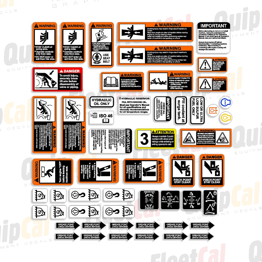 Warning Decal Set for John Deere Backhoe