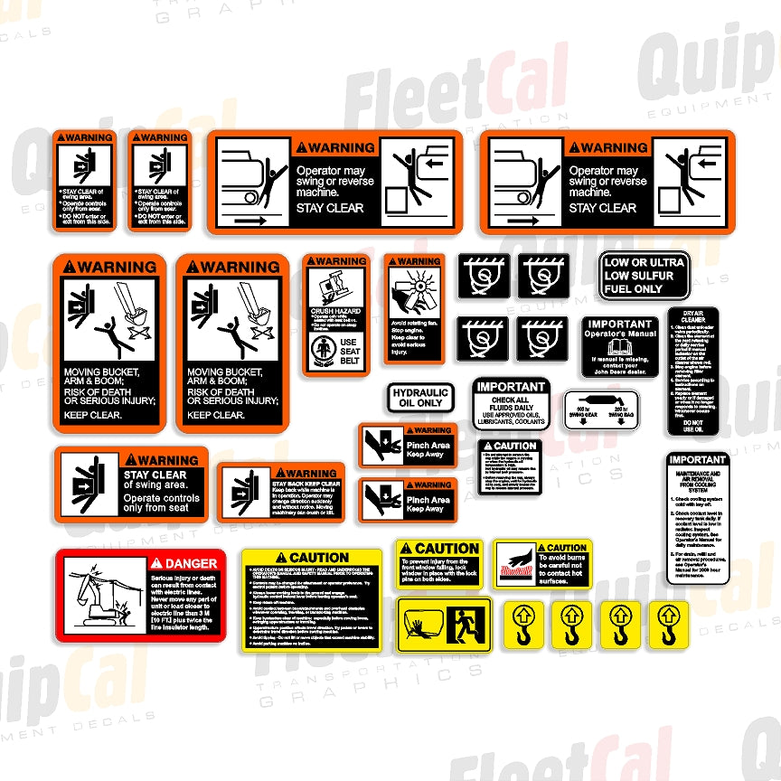 Warning Decal Set for John Deere Excavator