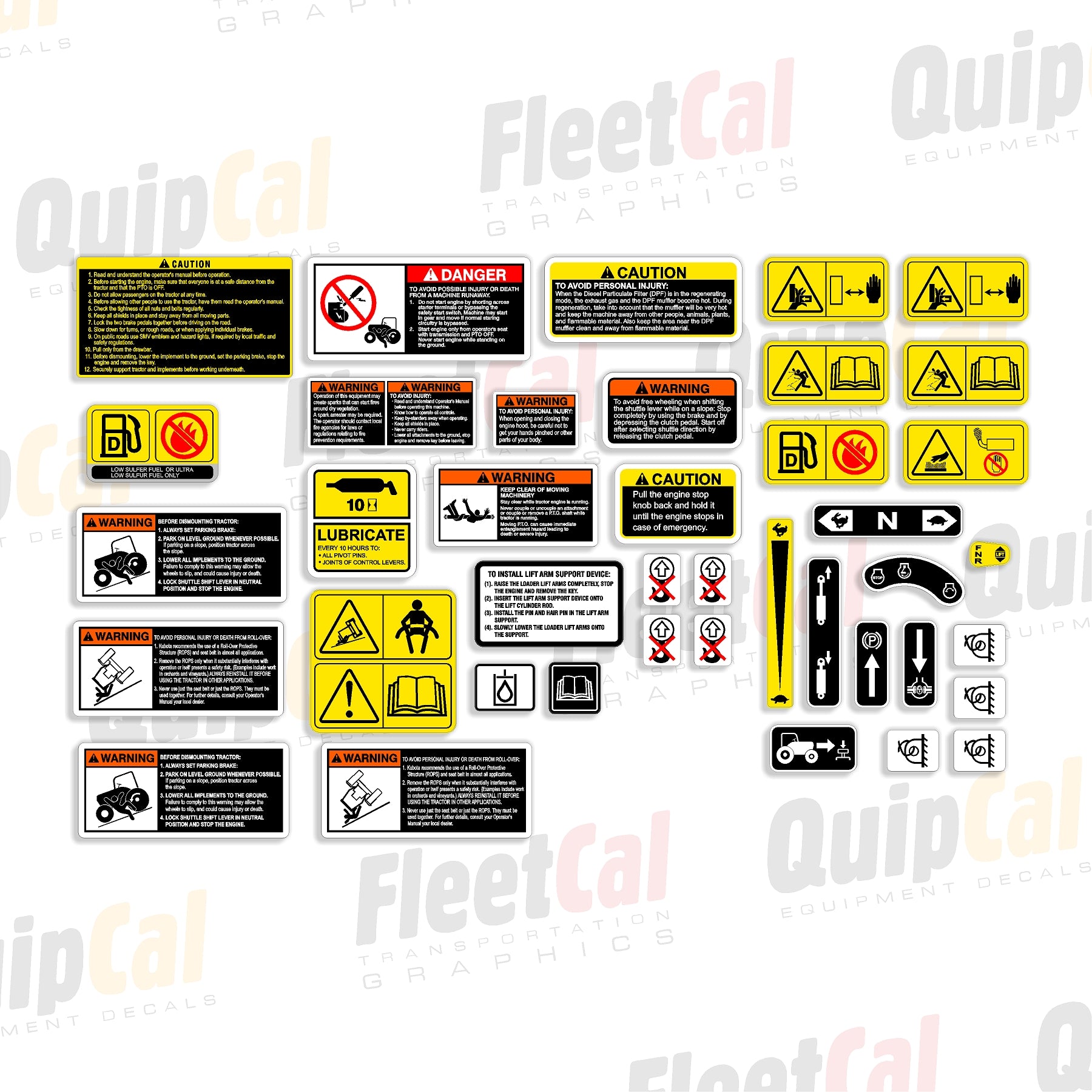 Kubota Tractor Safety & Control Decal Set – Truck and Equipment Decals