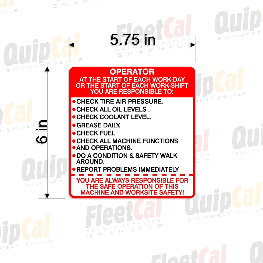 Operator Responsibility Decal 002 (QTY 10)