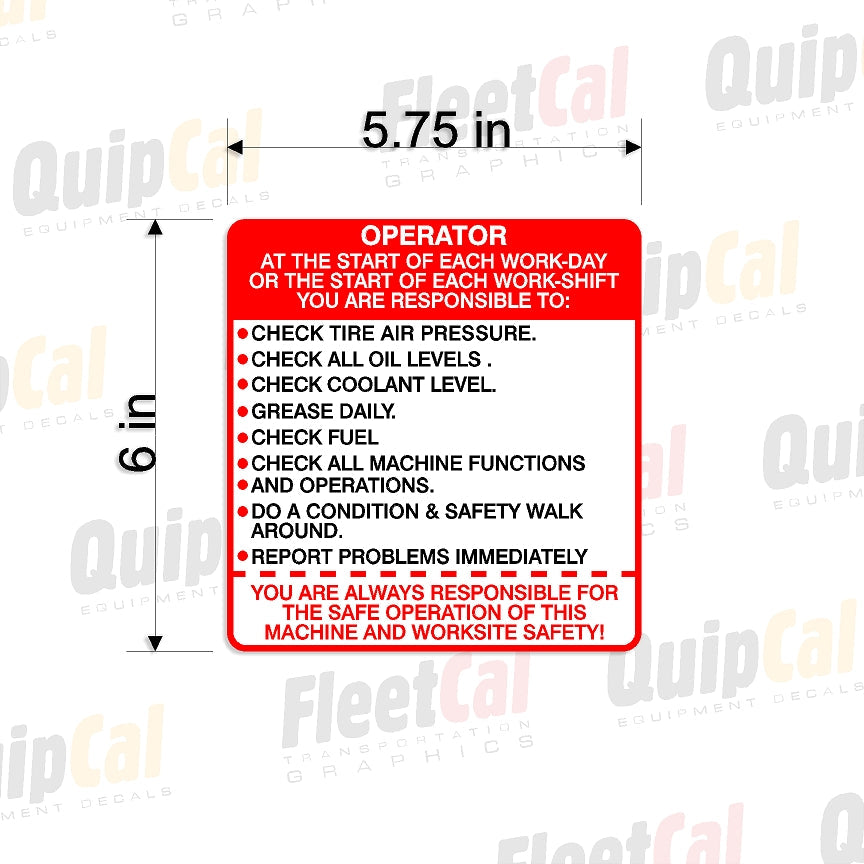 Operator Responsibility Decal 002 (QTY 50)