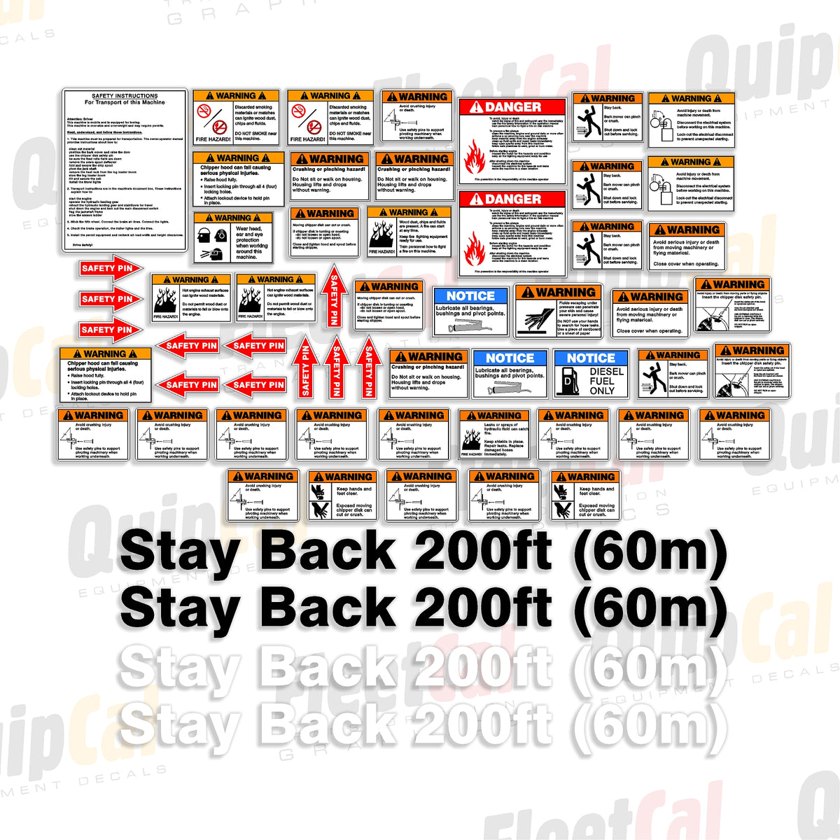 Peterson Horizontal Wood Grinder Safety Decal Set