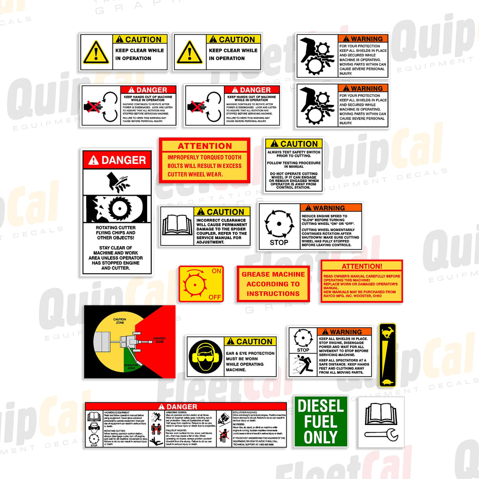 Rayco Stump Grinder Safety Decal Set