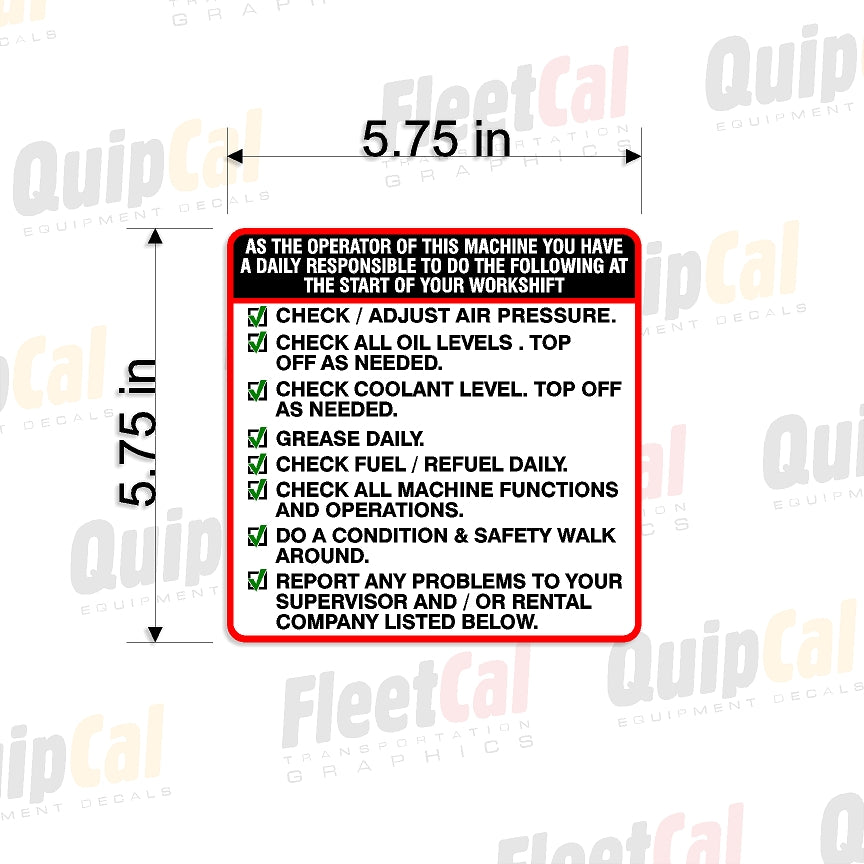 Renter Advisory Checklist Decal (QTY 10)