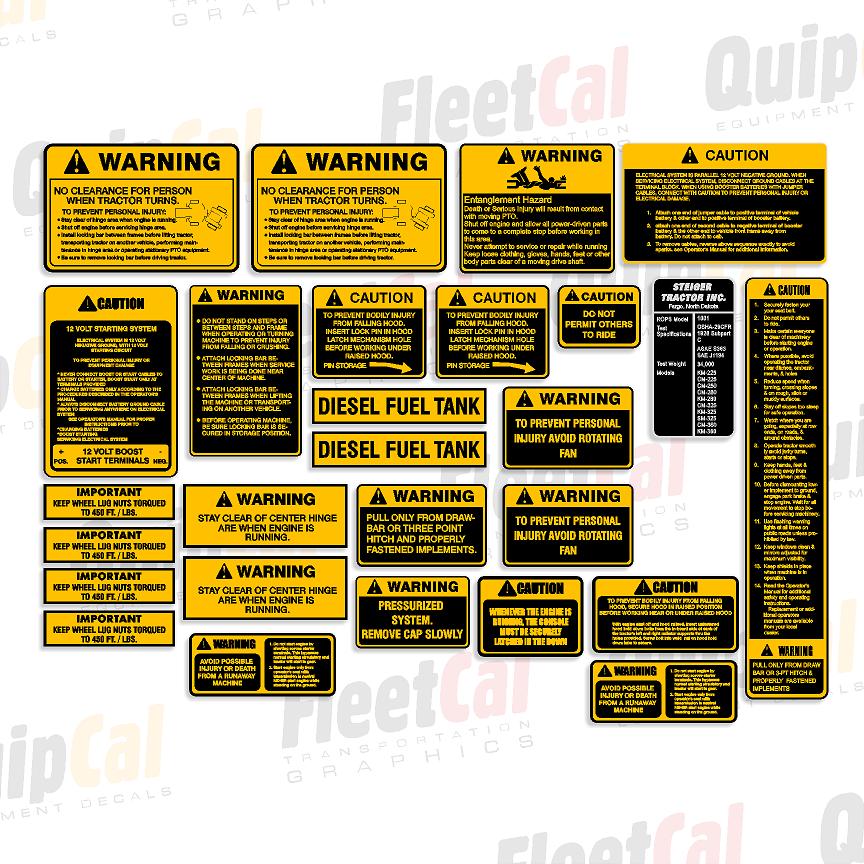 Steiger Tractor Safety Decal Set (fits models PT225, ST250, ST270, Cougar II, PTA280, ST210, ST220, Wildcat, Bearcat, Panther)