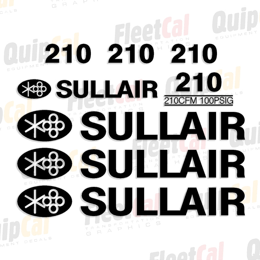 Sullair 210 Air Compressor Decal Set