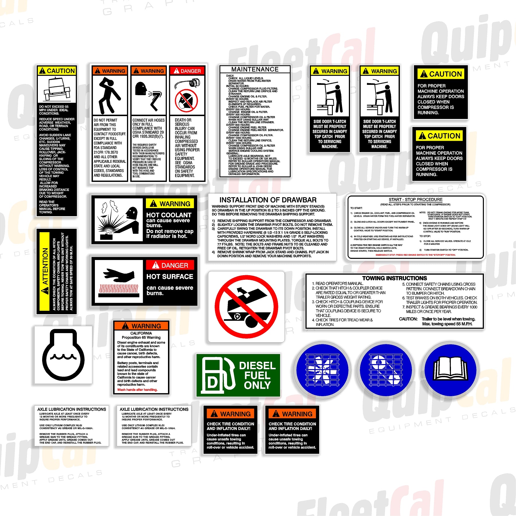 Sullair Air Compressor Safety Decals