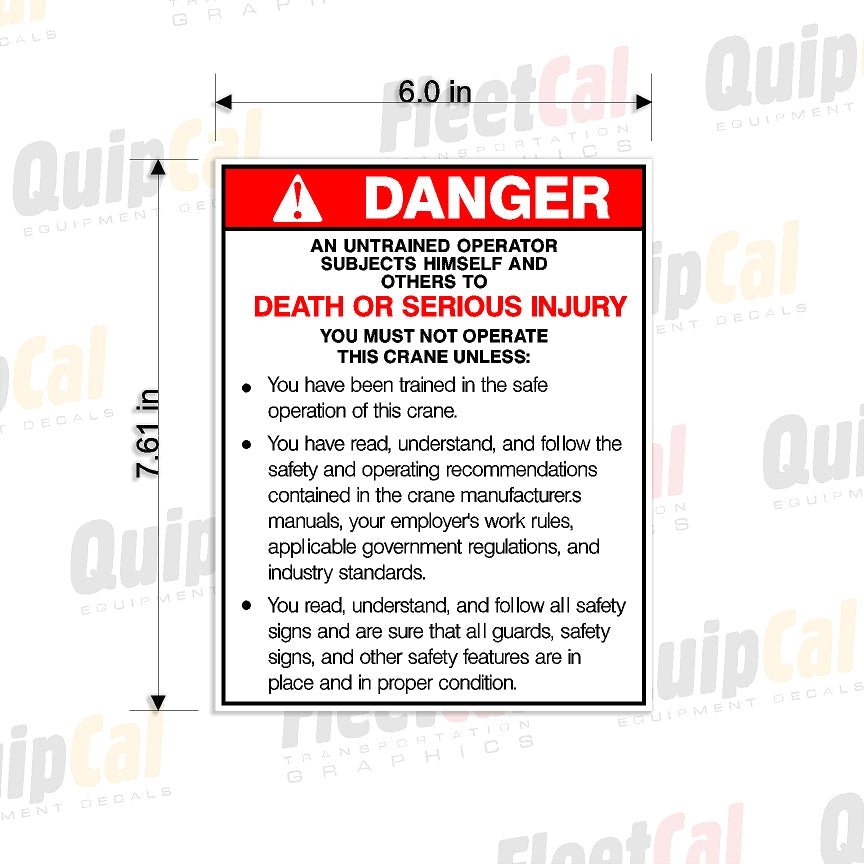 Untrained Operator Death or Injury Decal